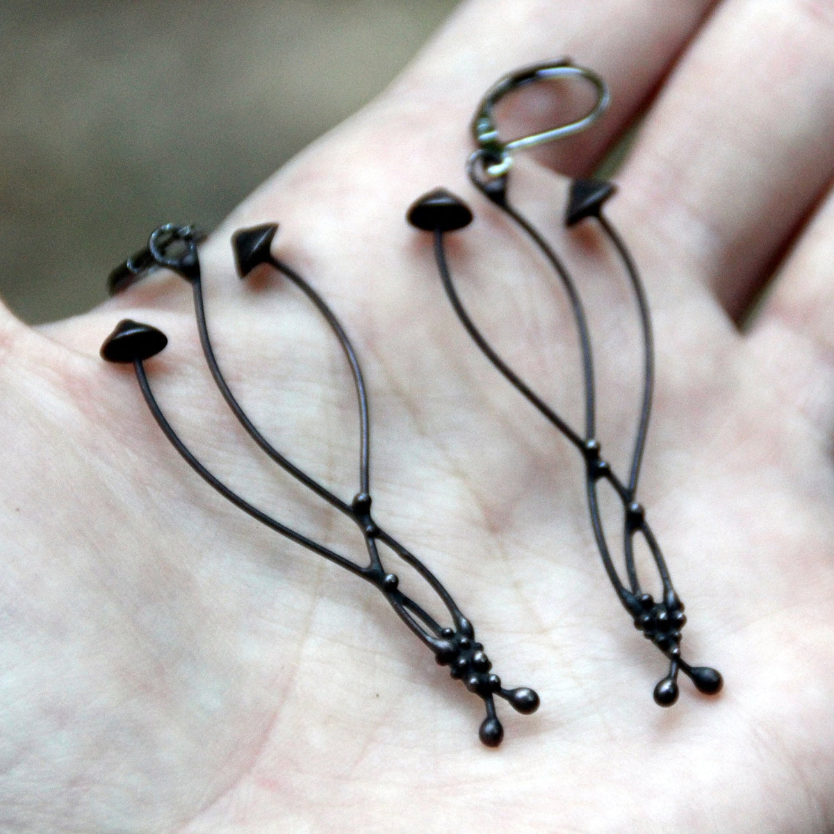 Black Psilocybe Mushroom Earrings – Copper & Pewter