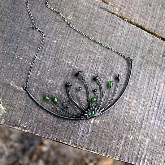Green Glass Amanita Statement Necklace – Blackened Copper