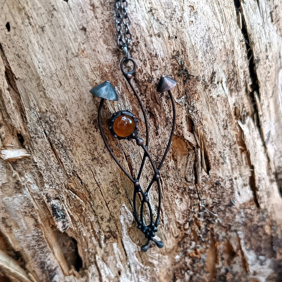 Brown Glass Mushroom Necklace – Blackened Copper