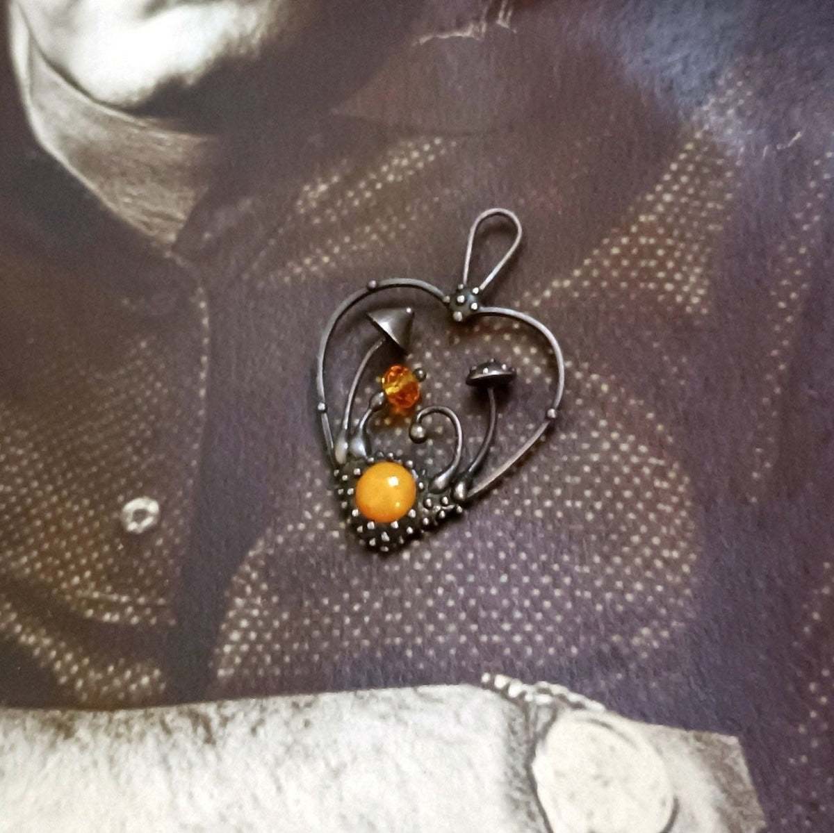 Orange Glass Mushroom Necklace – Blackened Copper