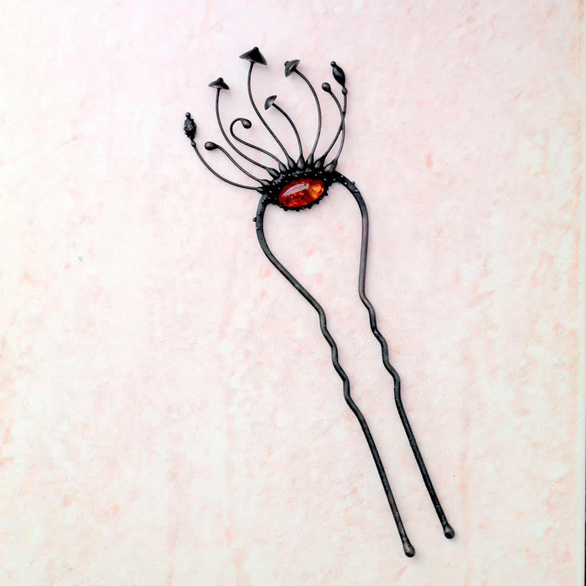 Amber Mushroom Hair Pin – Blackened Copper