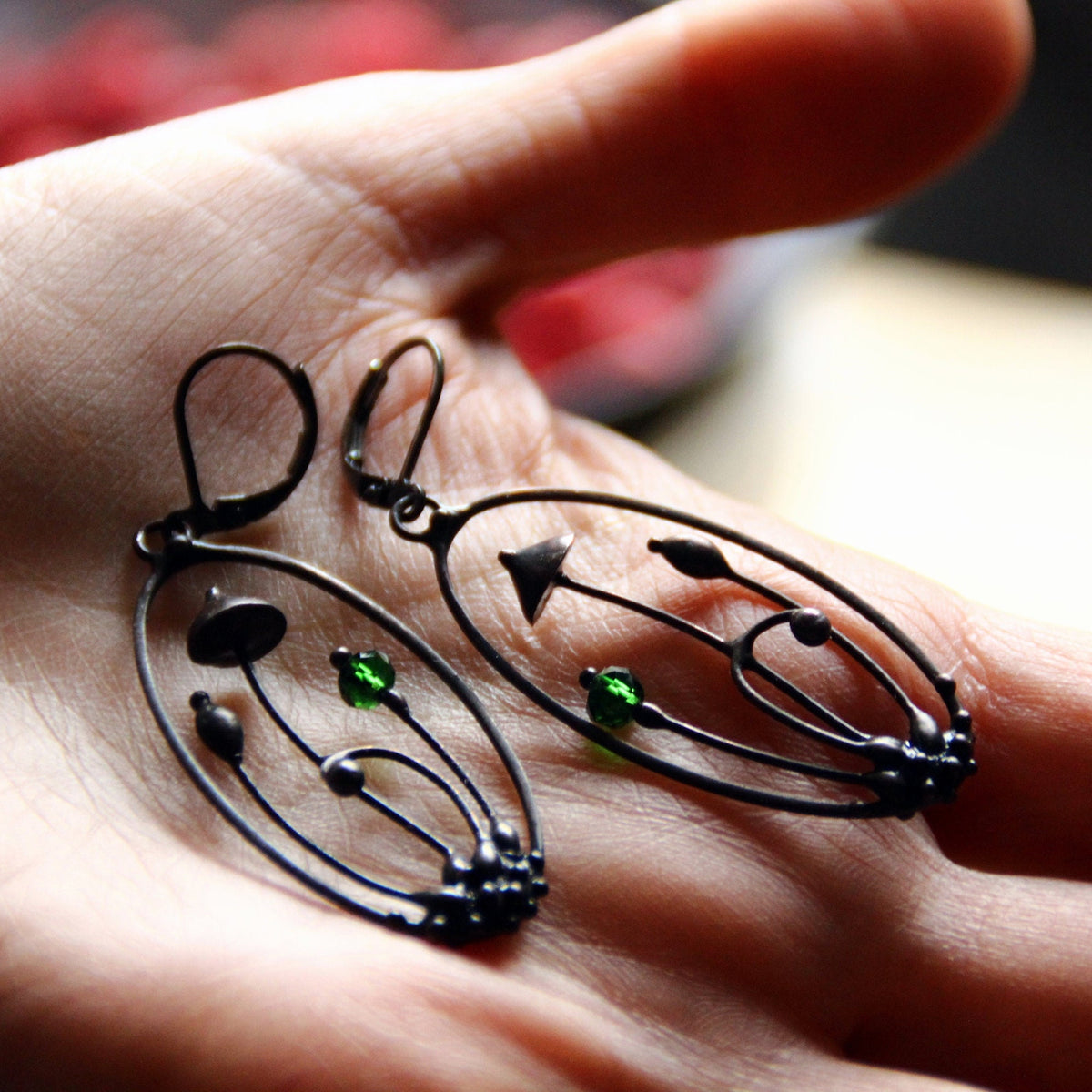 Yellow Glass Mushroom Earrings – Blackened Copper