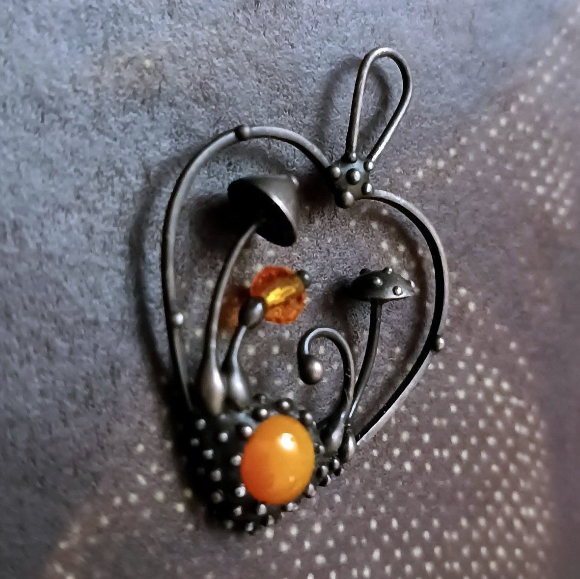 Orange Glass Mushroom Necklace – Blackened Copper