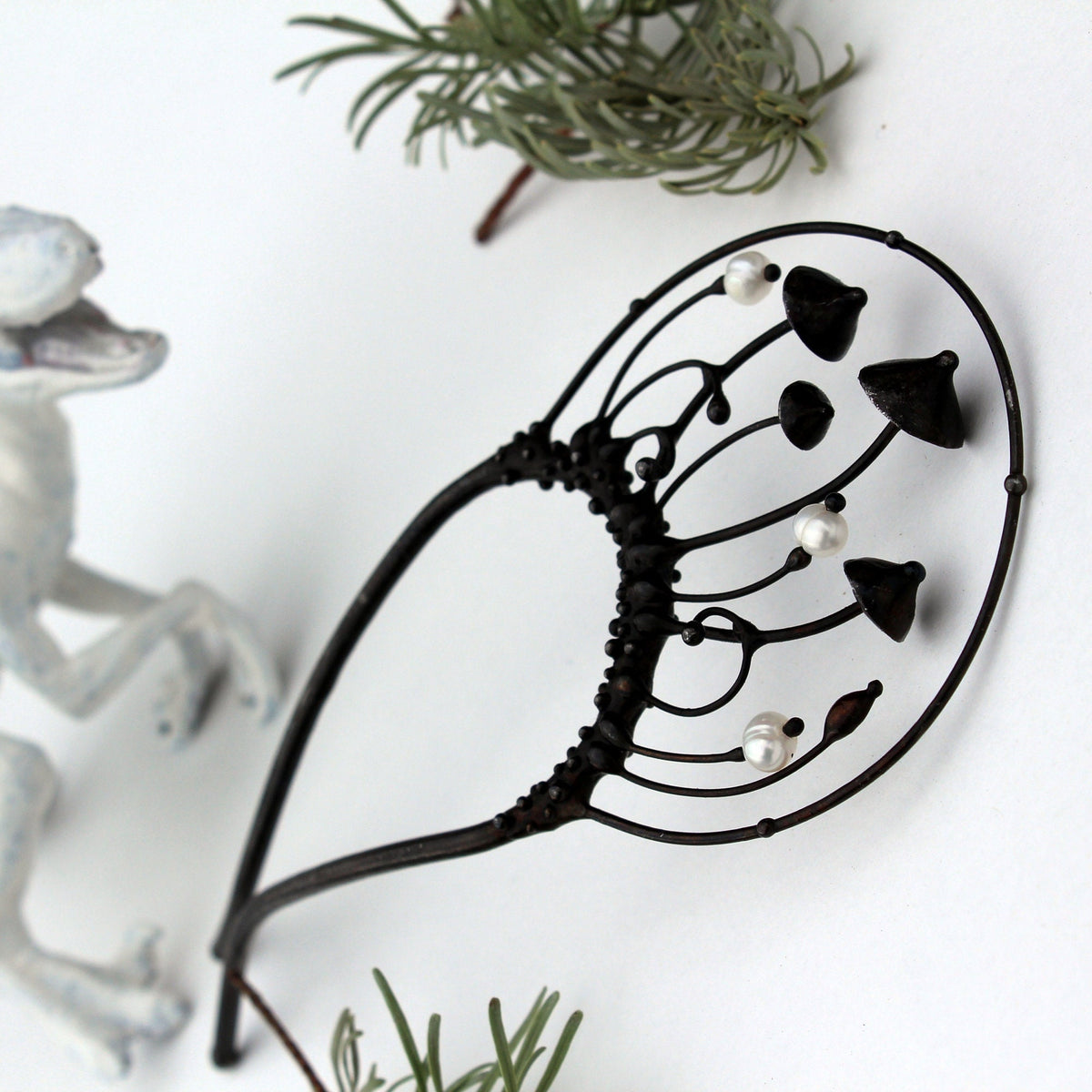 Pearl Mushroom Hair Pin – Blackened Copper