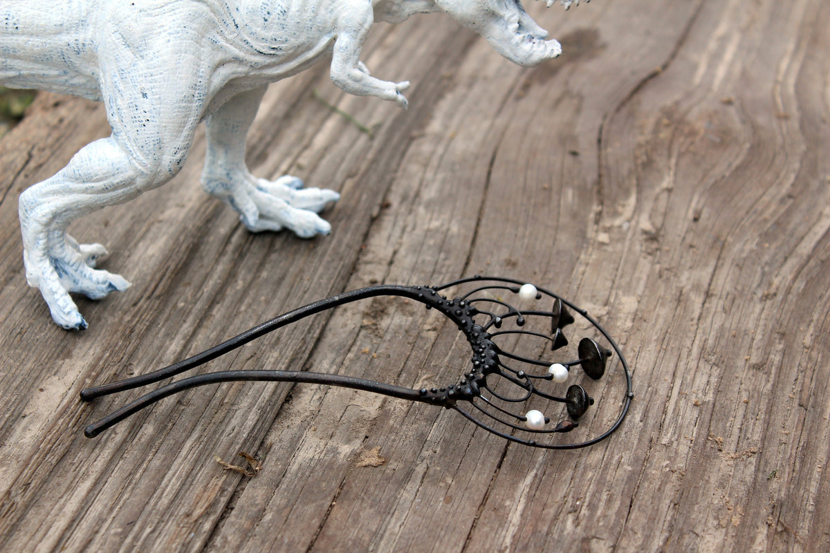 Pearl Mushroom Hair Pin – Blackened Copper