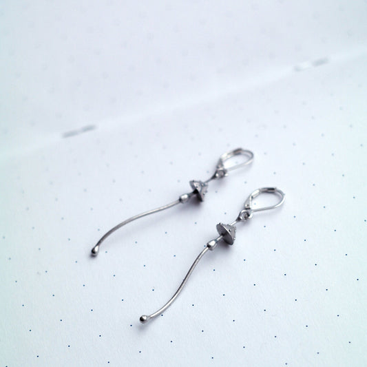 Silver Amanita Mushroom Earrings – Long Copper & Pewter Forest Dangles – Witchy Botanical