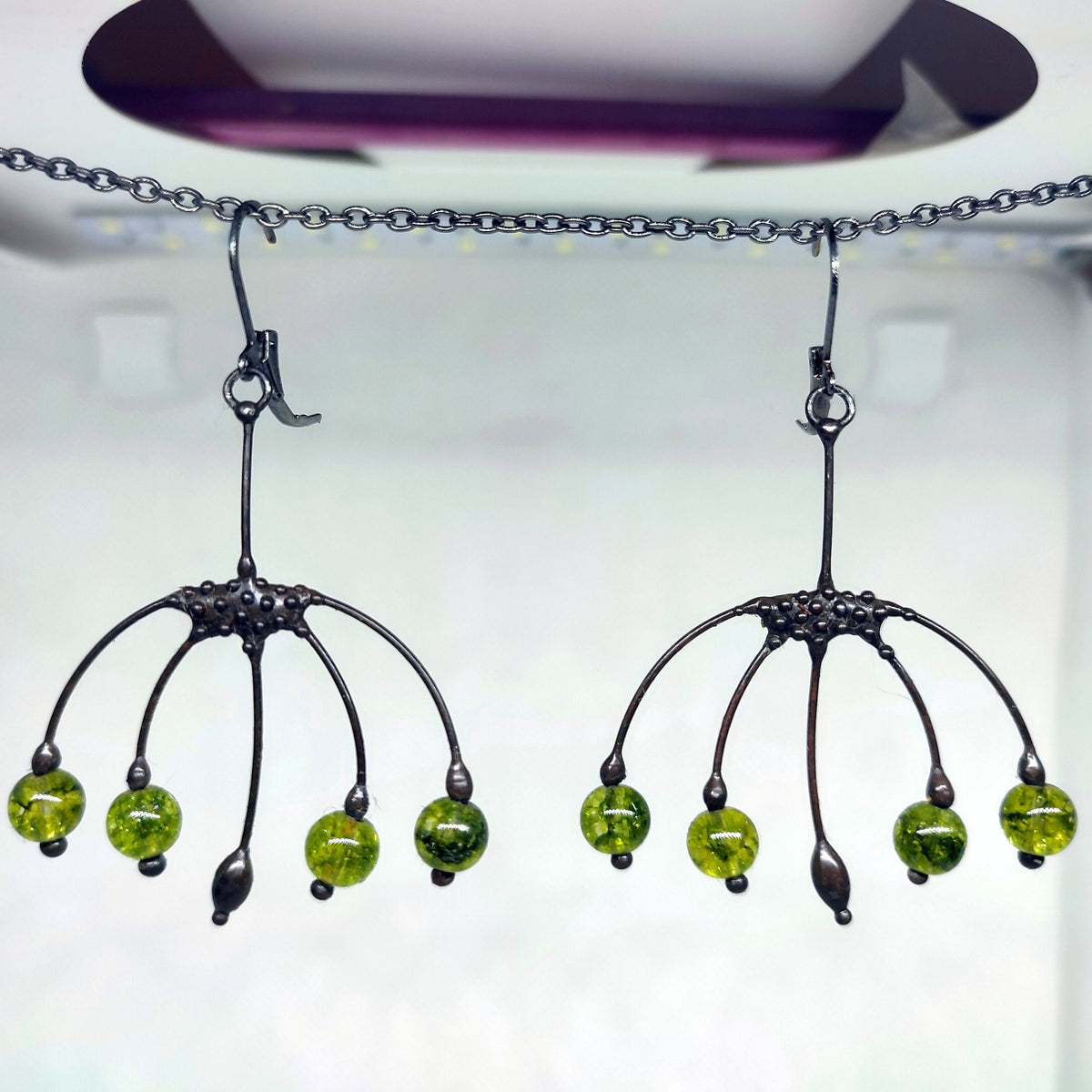 Green Glass Berry Earrings – Blackened Copper