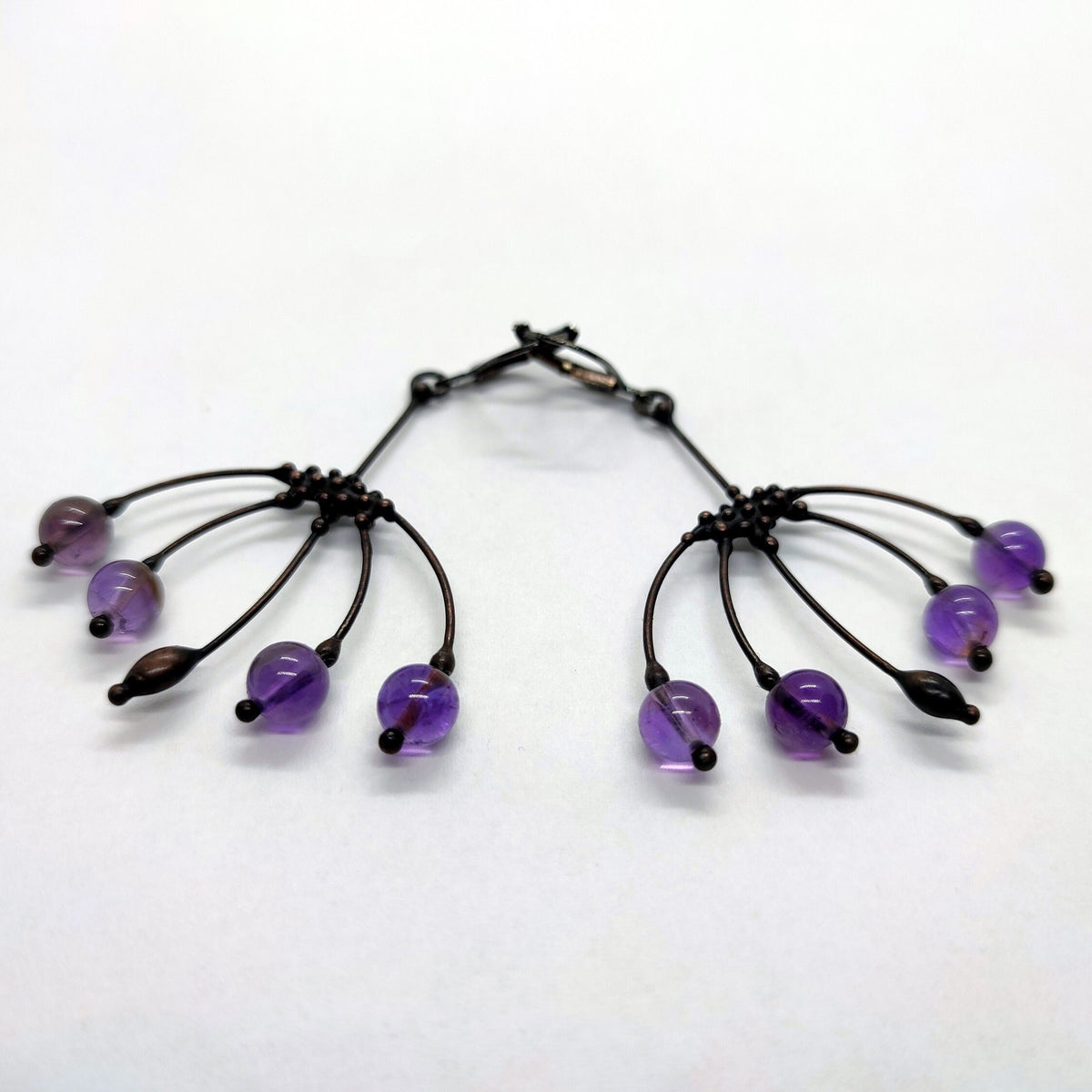 Purple Glass Botanical Earrings – Blackened Copper