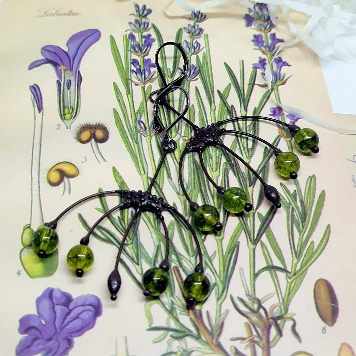Green Glass Berry Earrings – Blackened Copper