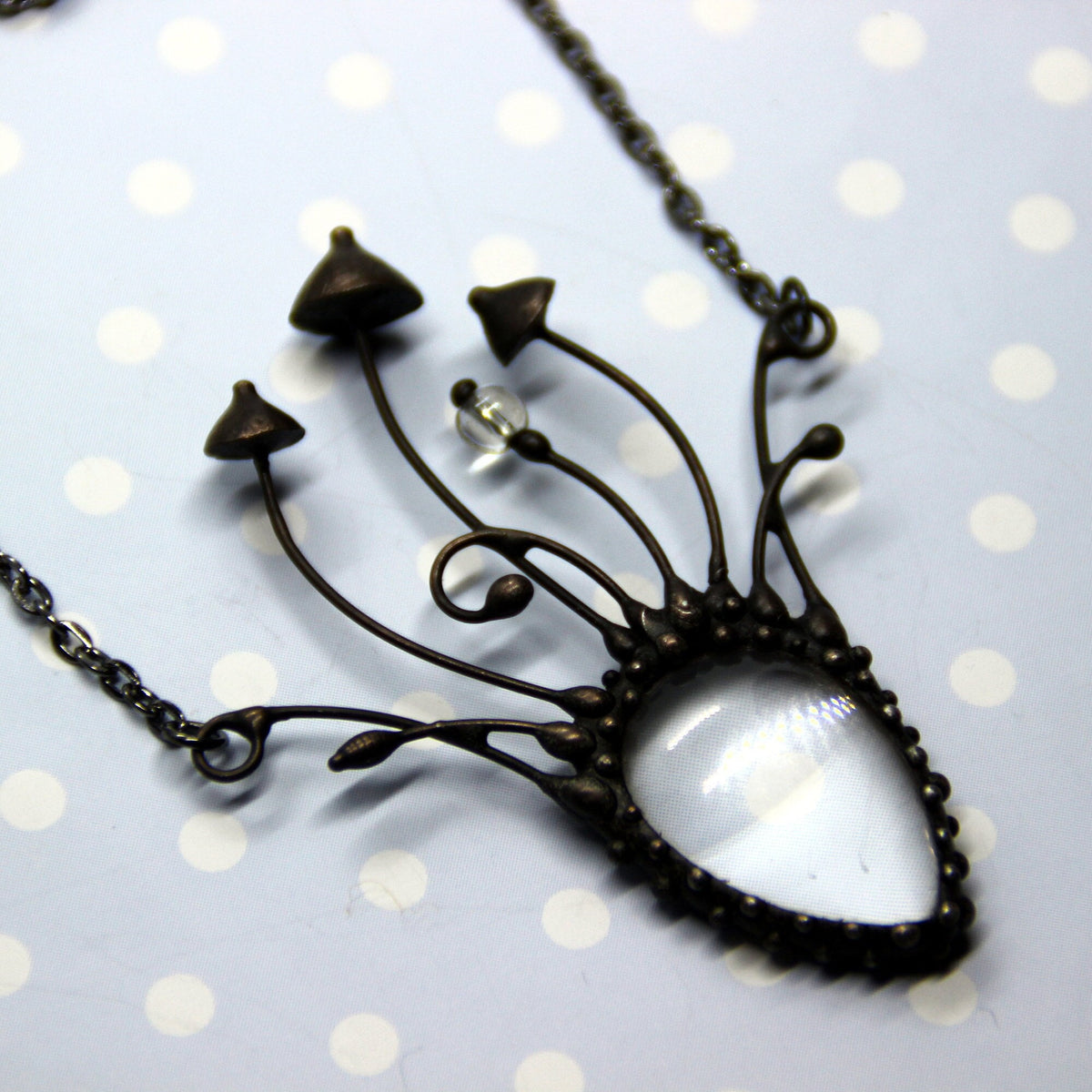 Clear Glass Mushroom Statement Necklace – Blackened Copper
