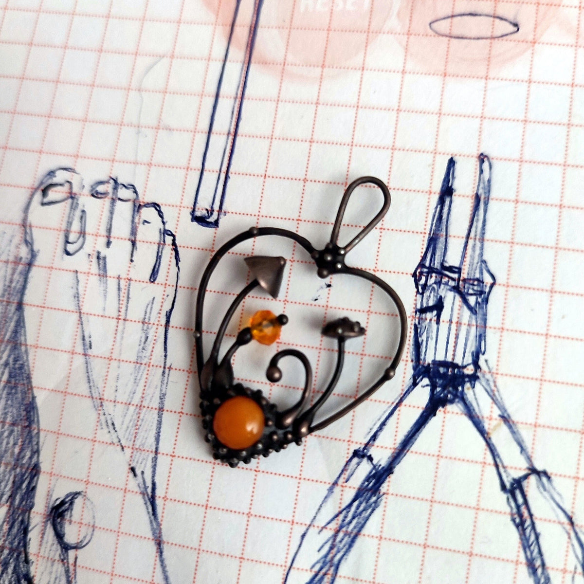 Orange Glass Mushroom Necklace – Blackened Copper