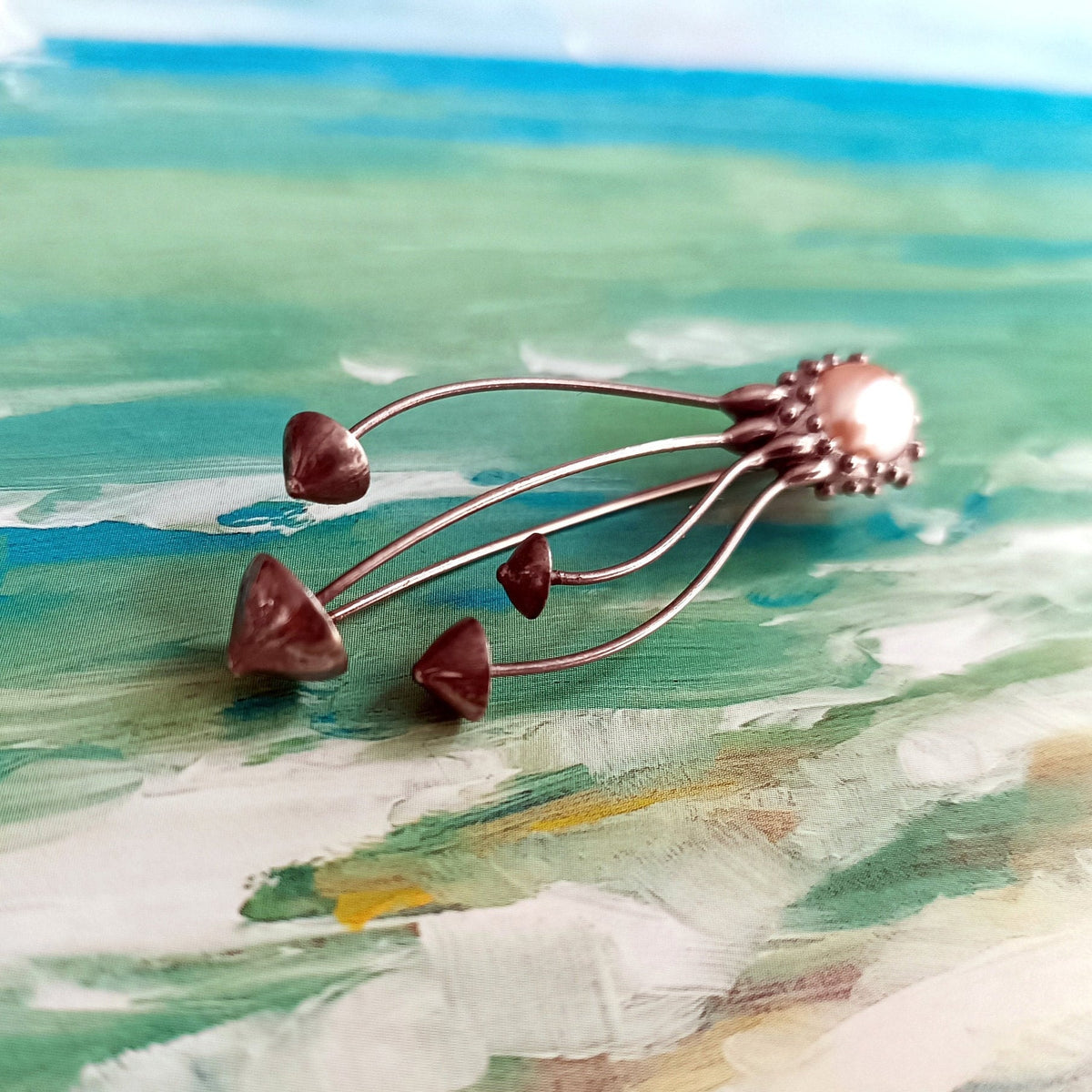 Pearl Mushroom Brooch – Silver Tone