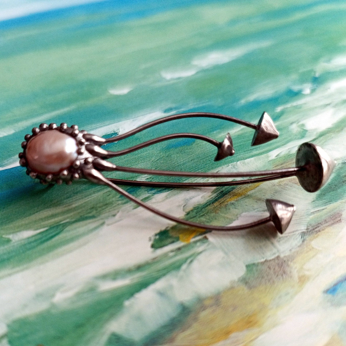 Pearl Mushroom Brooch – Silver Tone