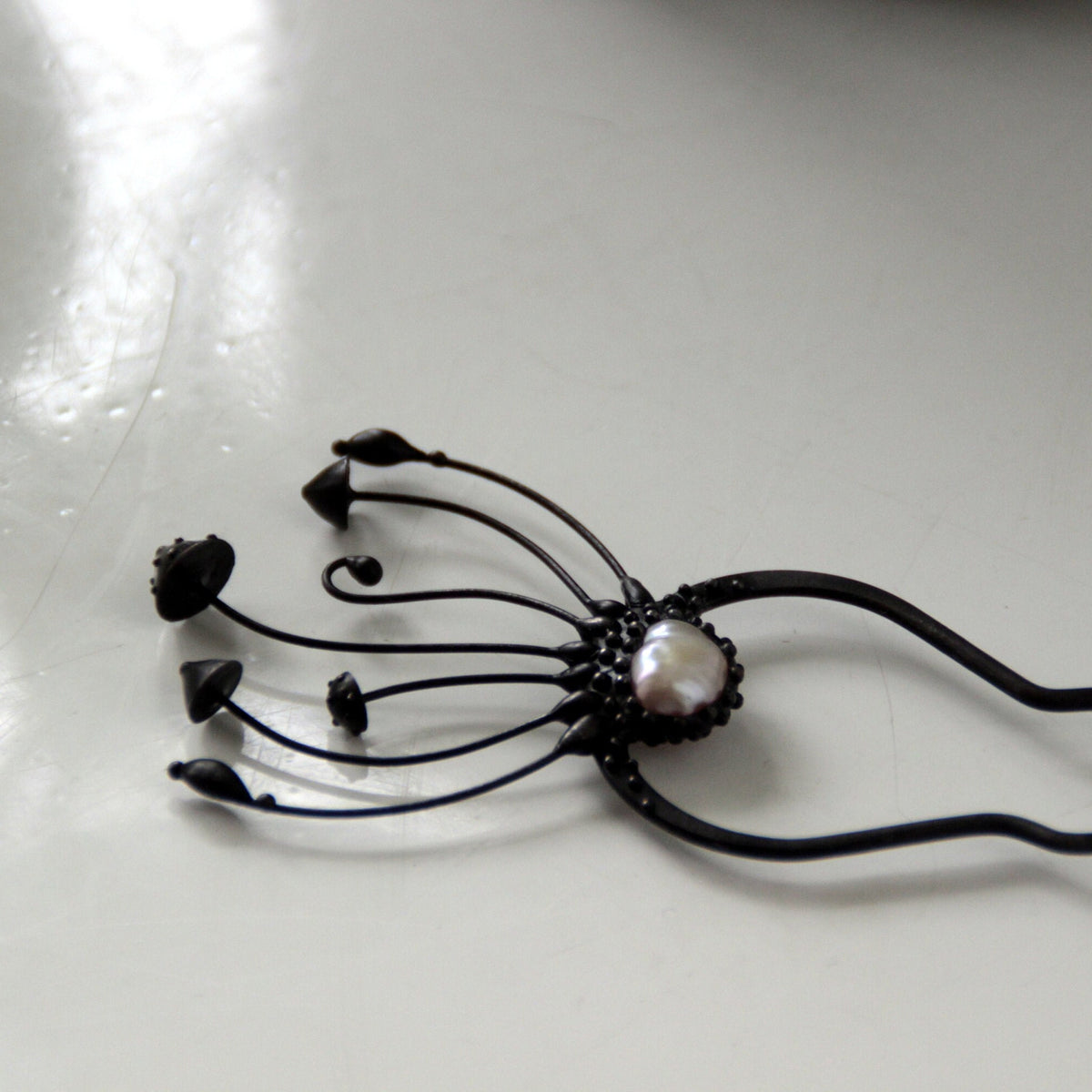 Pearl Amanita Mushroom Hair Pin – Blackened Copper