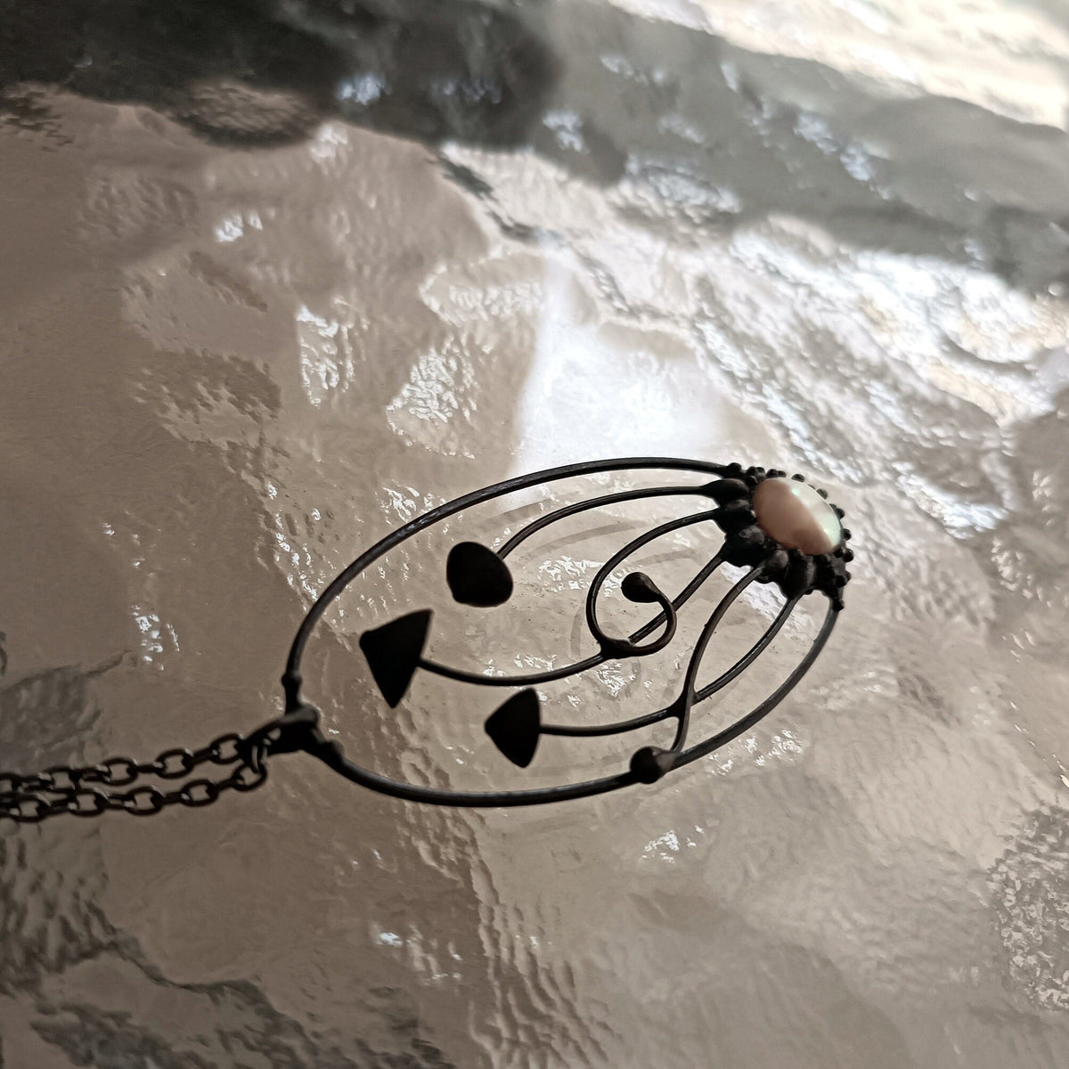 Pearl Mushroom Necklace – Blackened Copper