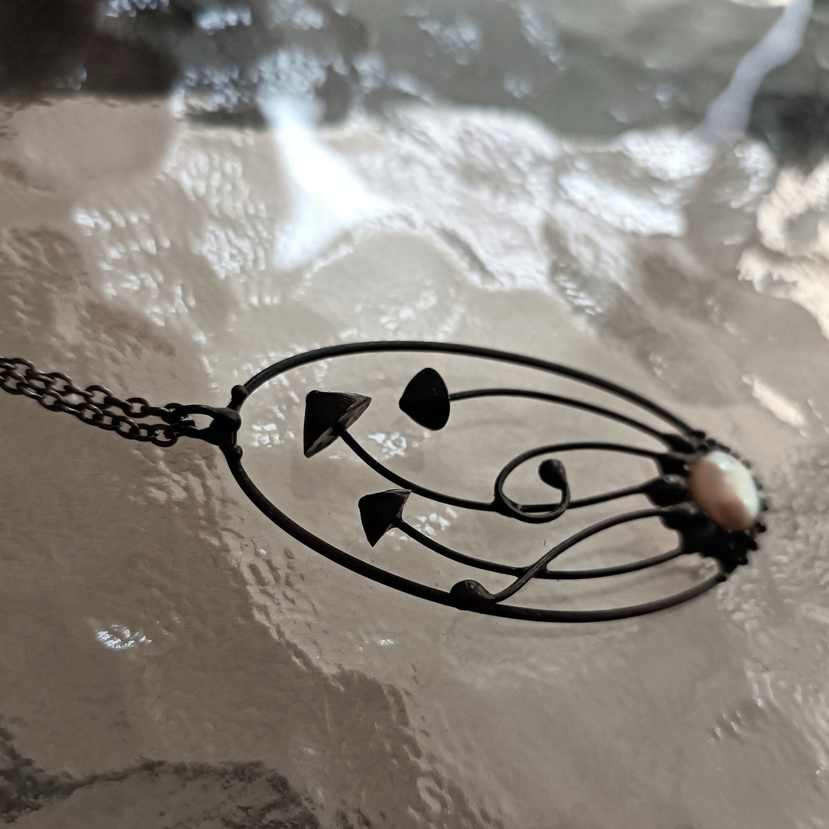 Pearl Mushroom Necklace – Blackened Copper