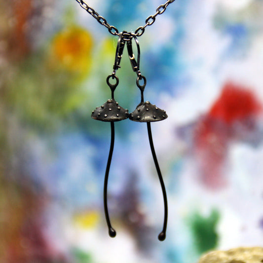 Black Amanita Mushroom Earrings – Blackened Copper
