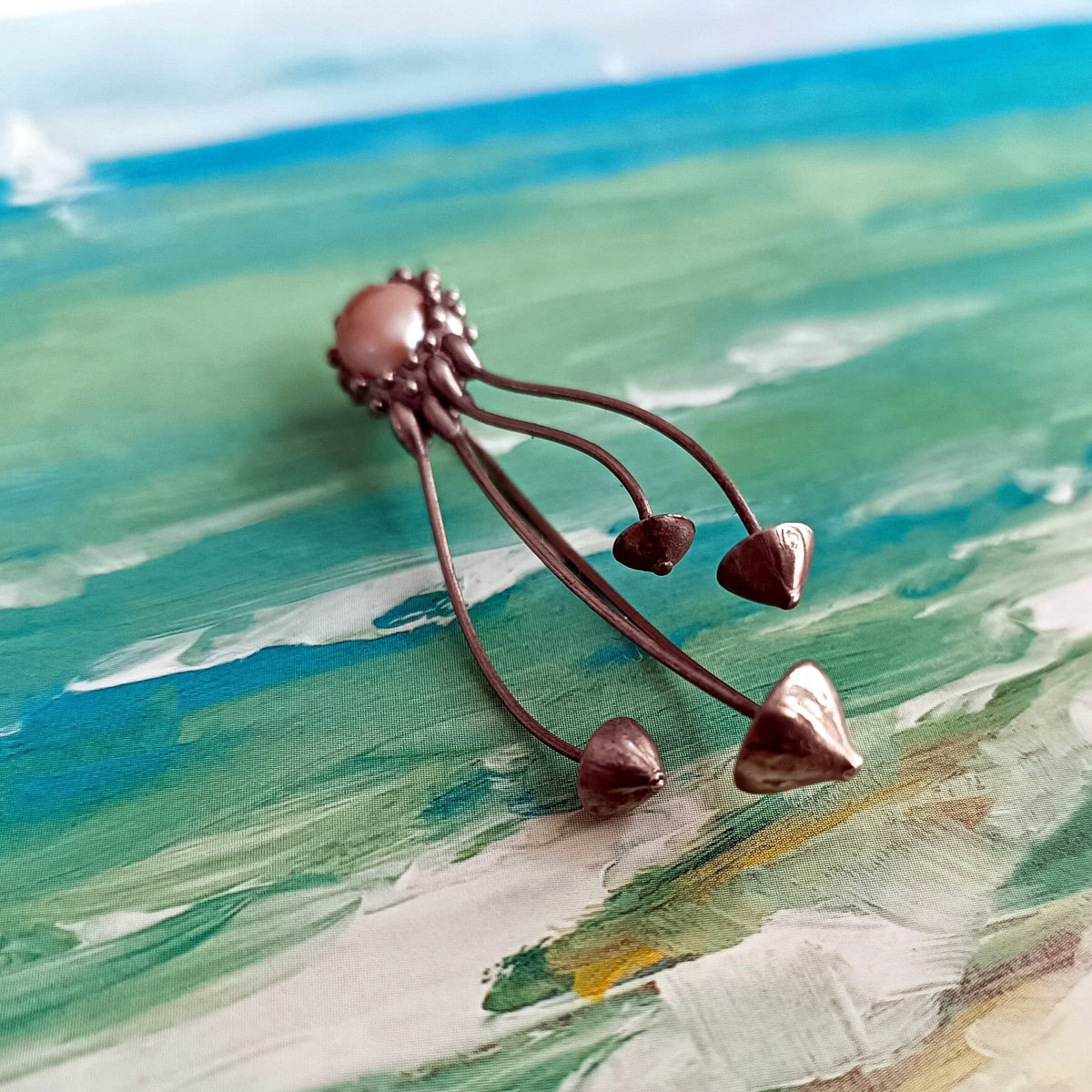 Pearl Mushroom Brooch – Silver Tone