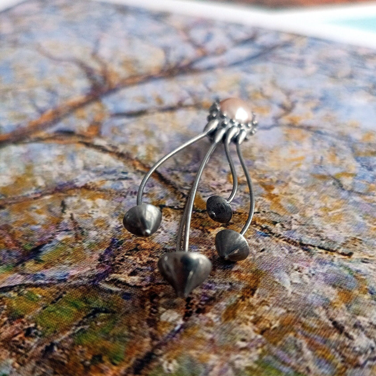 Pearl Mushroom Brooch – Silver Tone