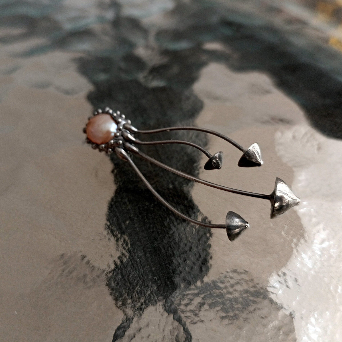 Pearl Mushroom Brooch – Silver Tone