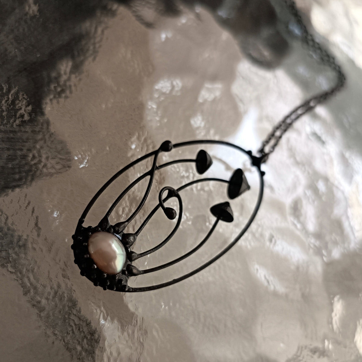 Pearl Mushroom Necklace – Blackened Copper