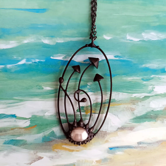 Pearl Mushroom Necklace – Blackened Copper