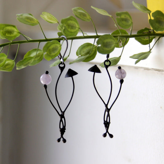 Rose Quartz Mushroom Earrings – Blackened Copper