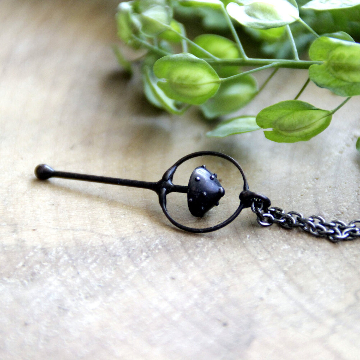 Black Amanita Mushroom Necklace – Copper & Pewter