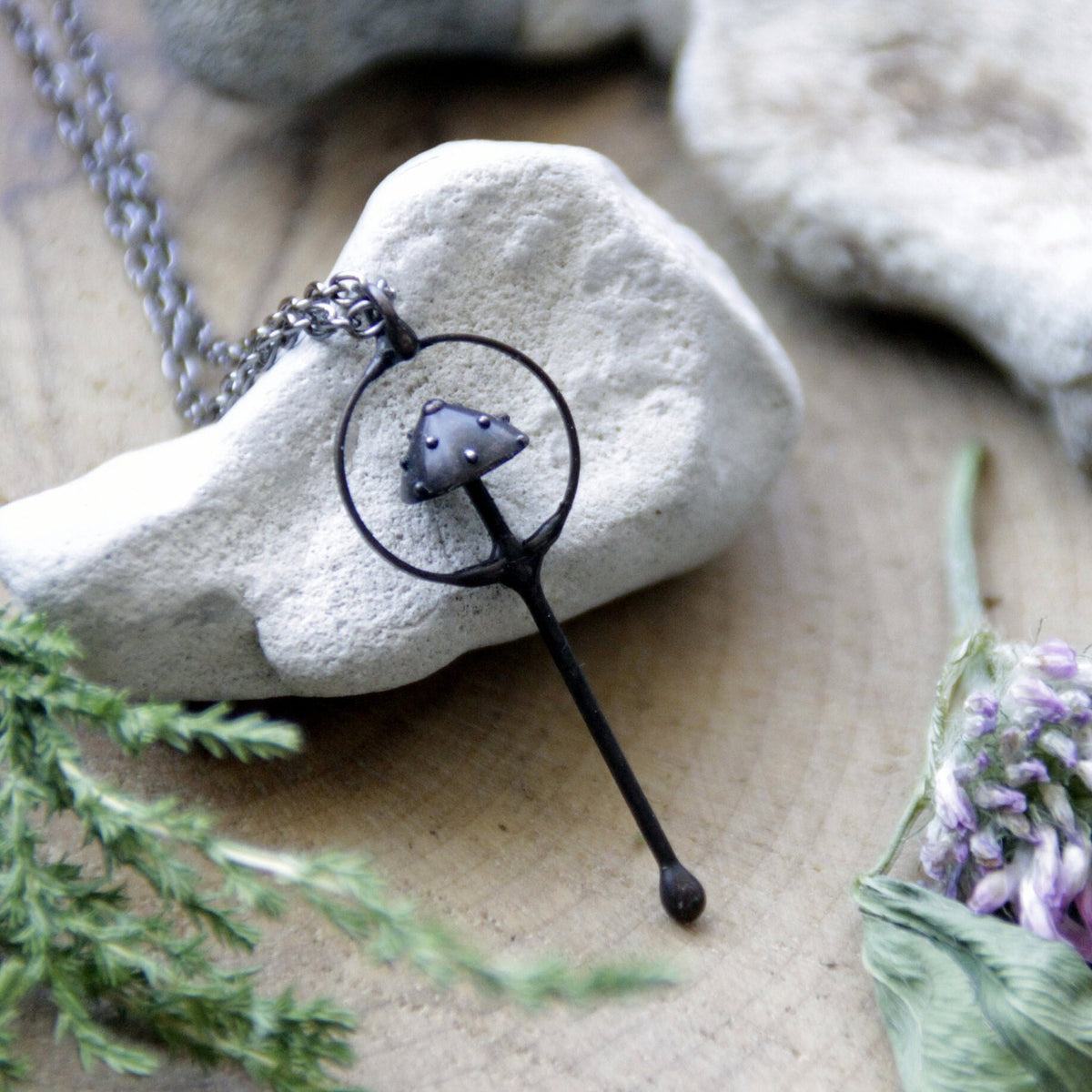 Black Amanita Mushroom Necklace – Copper & Pewter