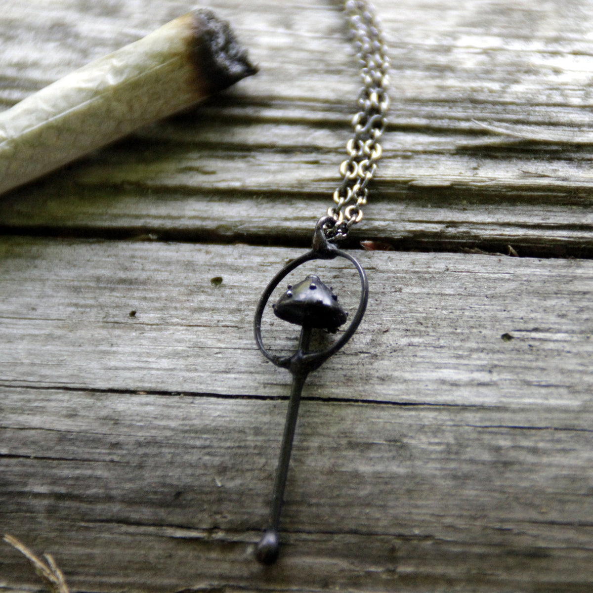 Black Amanita Mushroom Necklace – Copper & Pewter