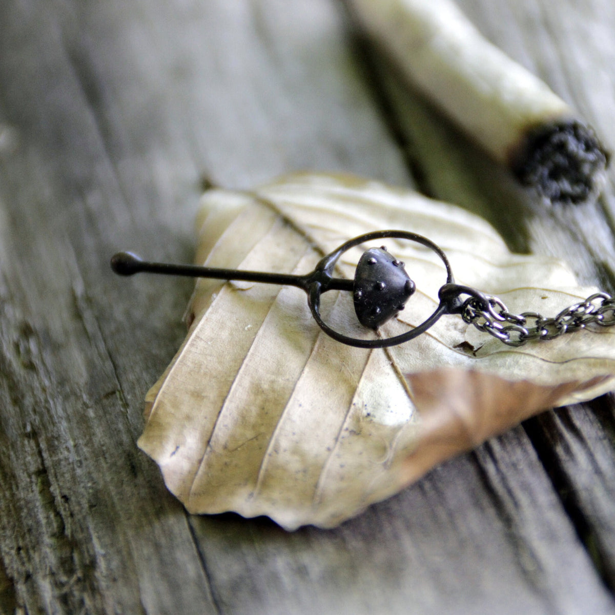 Black Amanita Mushroom Necklace – Copper & Pewter