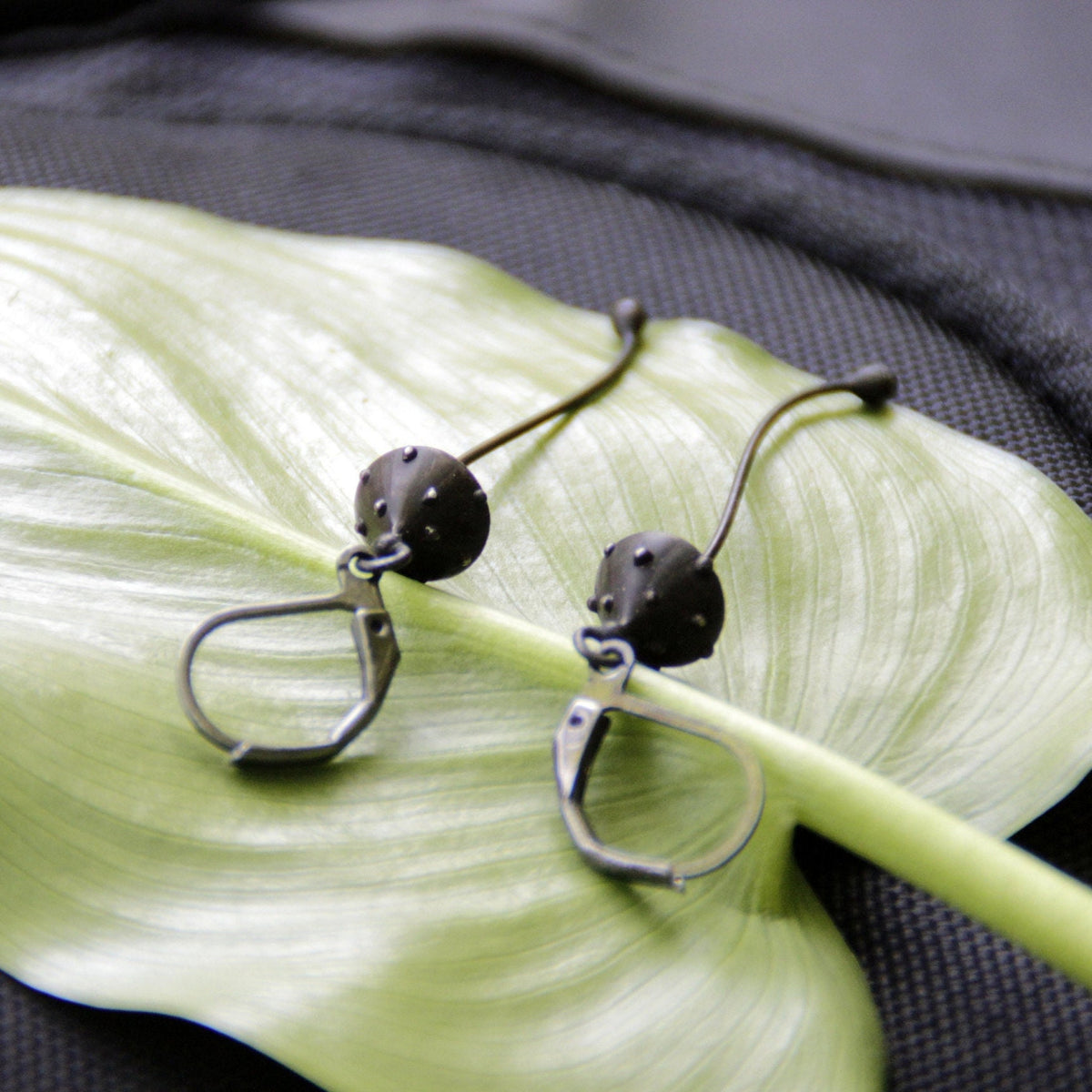 Black Amanita Long Stem Earrings – Copper & Pewter