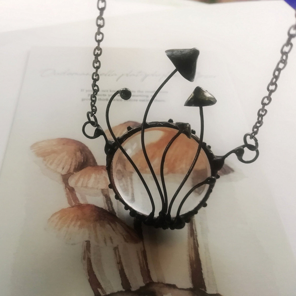 Mushroom Magnifier Necklace – Blackened Copper