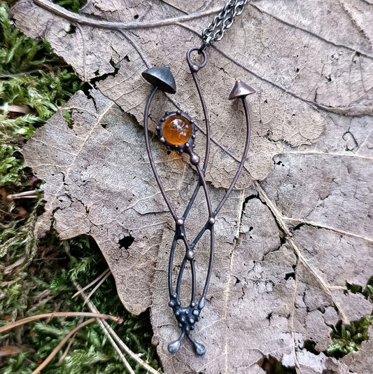 Brown Glass Mushroom Necklace – Blackened Copper
