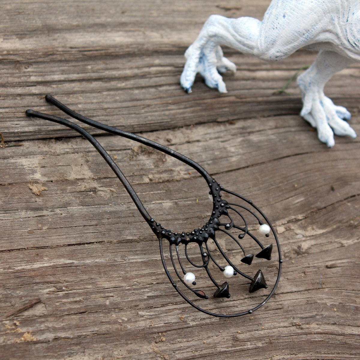 Pearl Mushroom Hair Pin – Blackened Copper