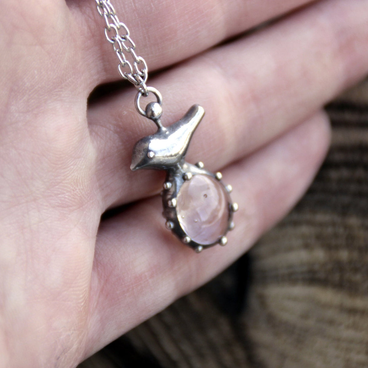 Clear Glass Bird Necklace – Silver Tone