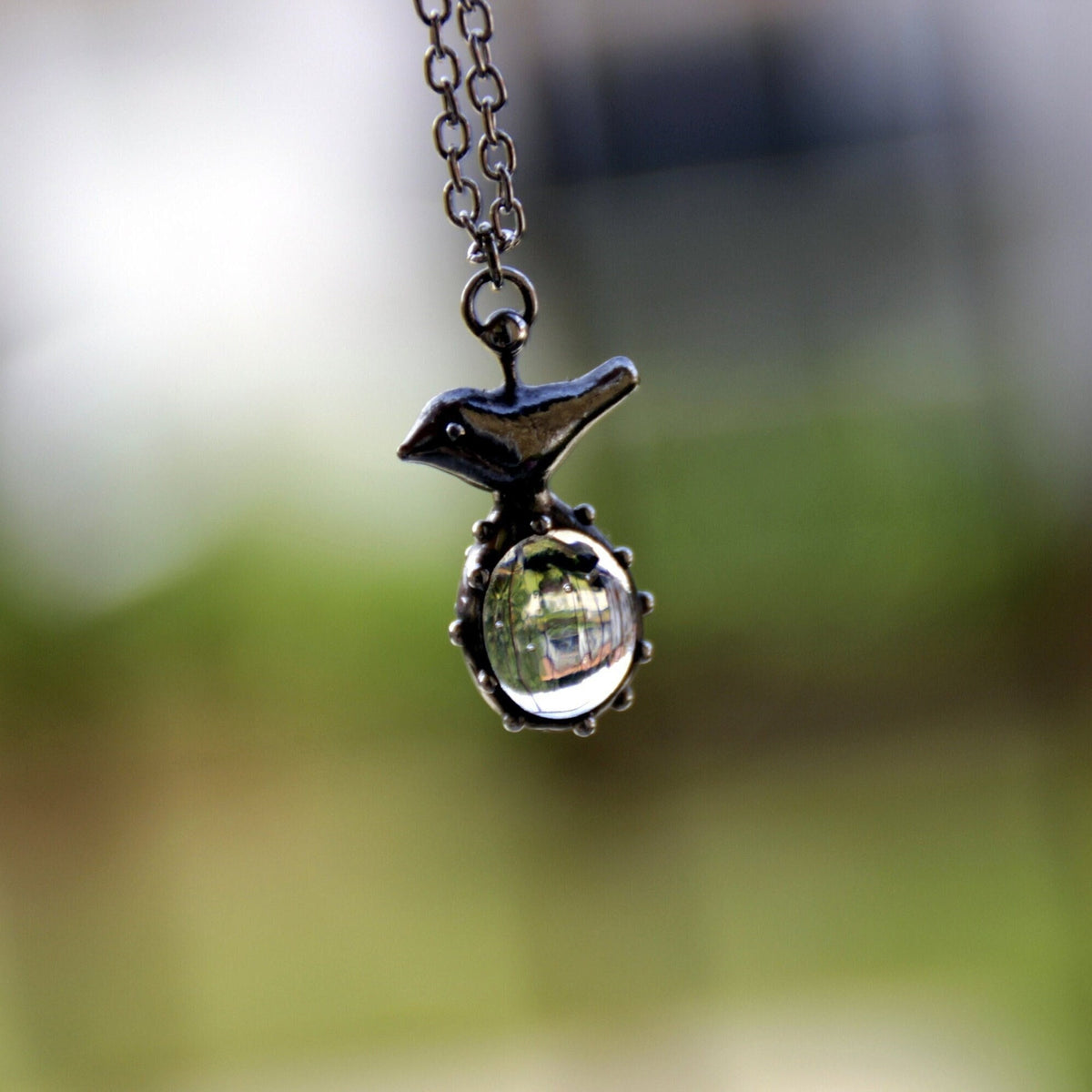 Clear Glass Bird Necklace – Silver Tone