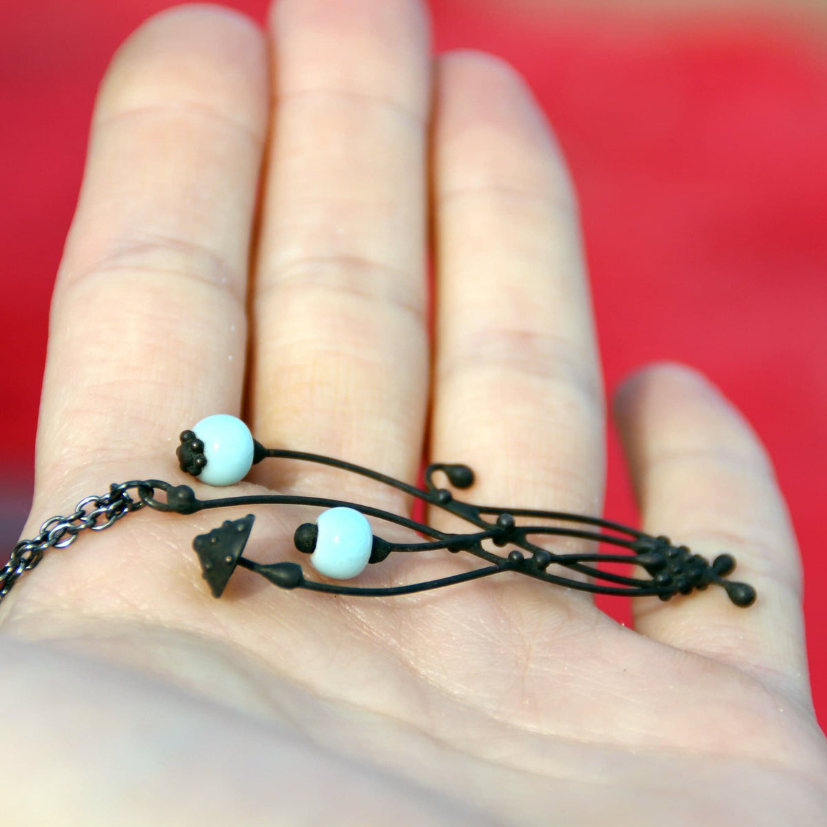 White Ceramic Mushroom Necklace – Blackened Copper