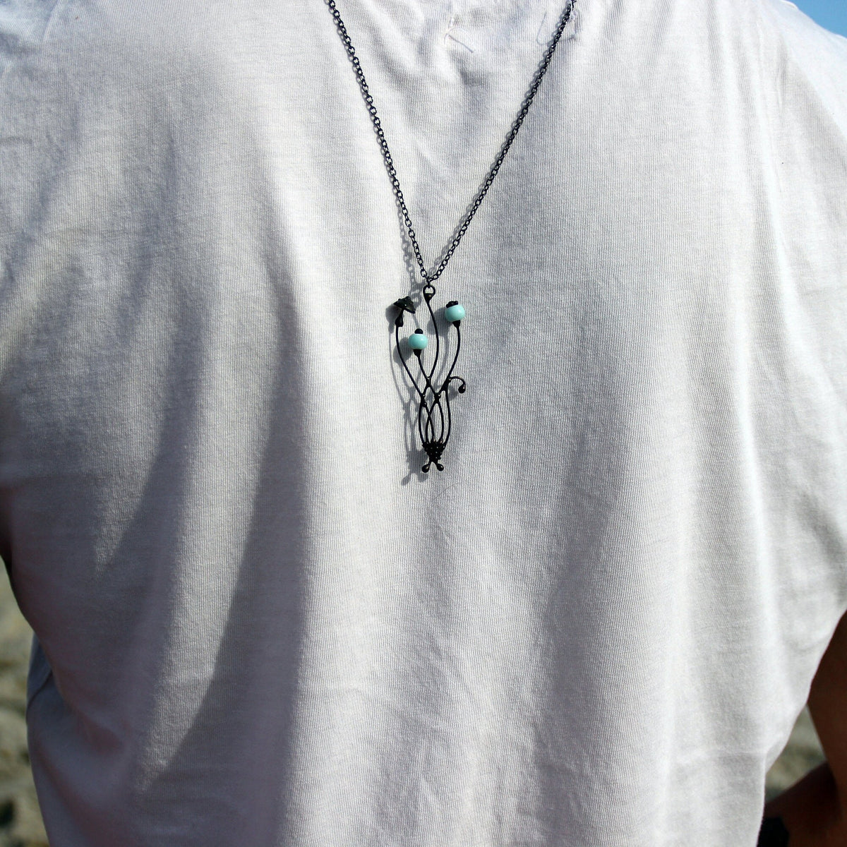 White Ceramic Mushroom Necklace – Blackened Copper