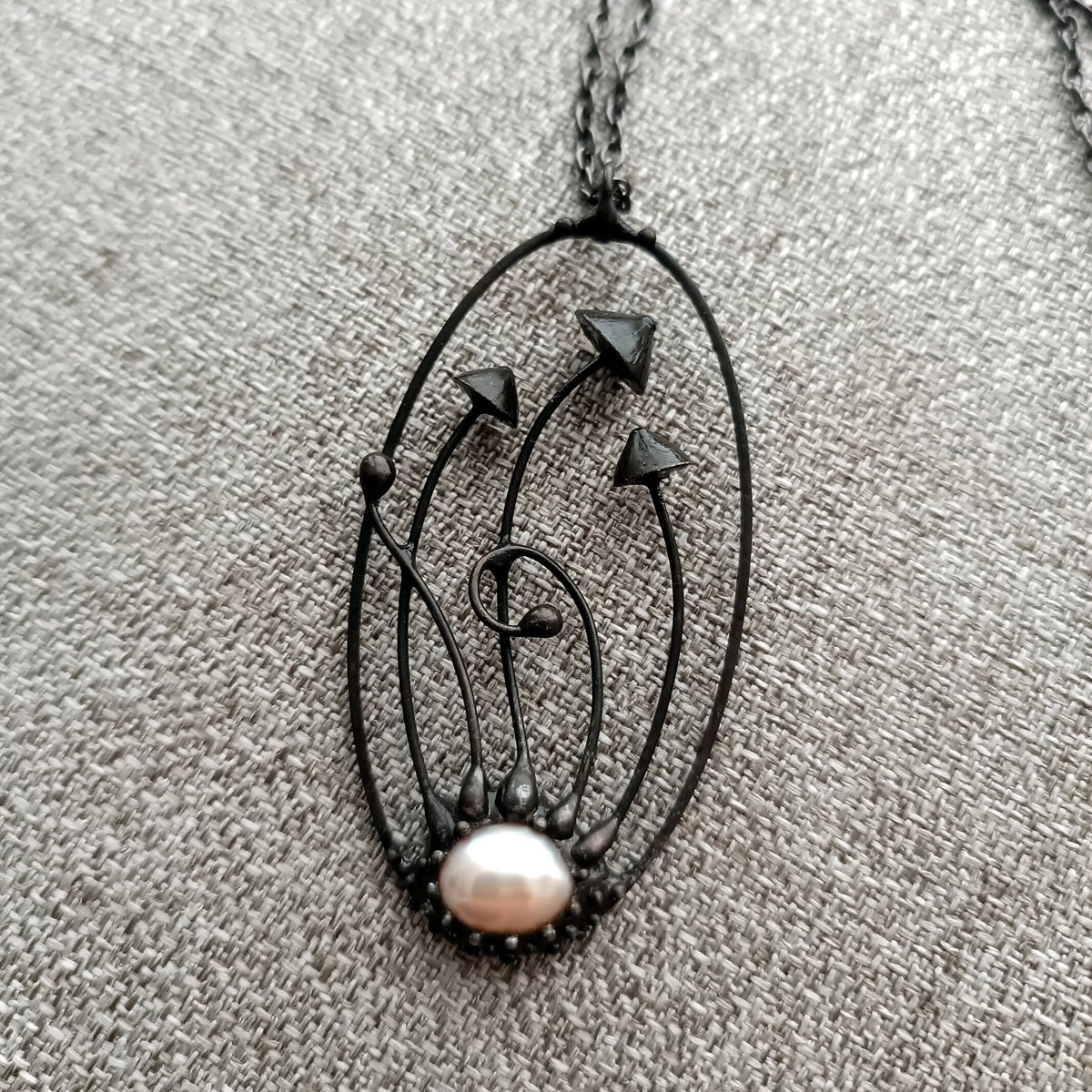 Pearl Mushroom Necklace – Blackened Copper