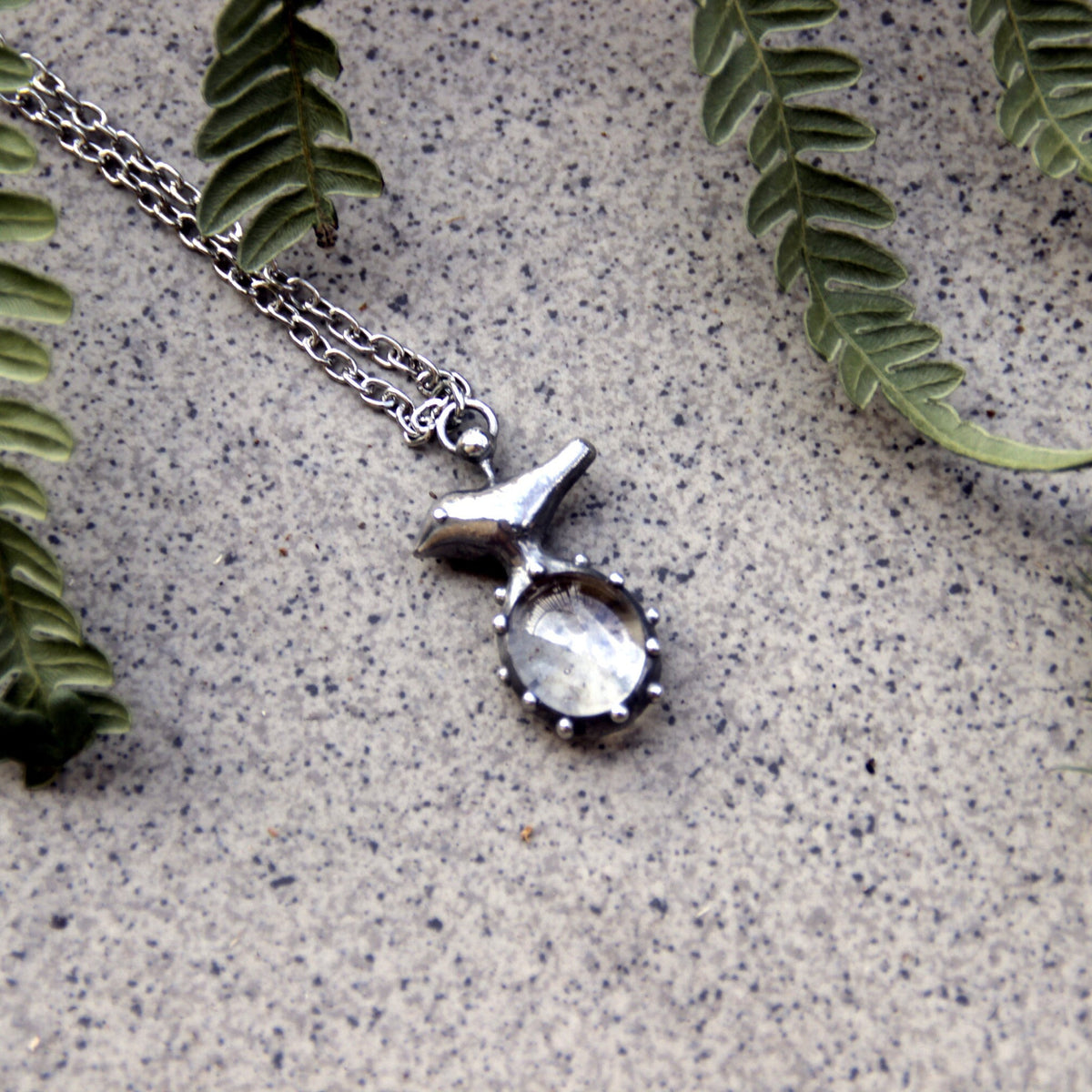 Clear Glass Bird Necklace – Silver Tone