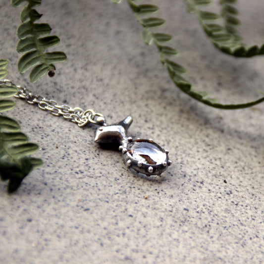 Clear Glass Bird Necklace – Silver Tone