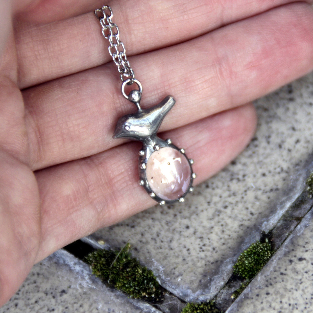 Clear Glass Bird Necklace – Silver Tone