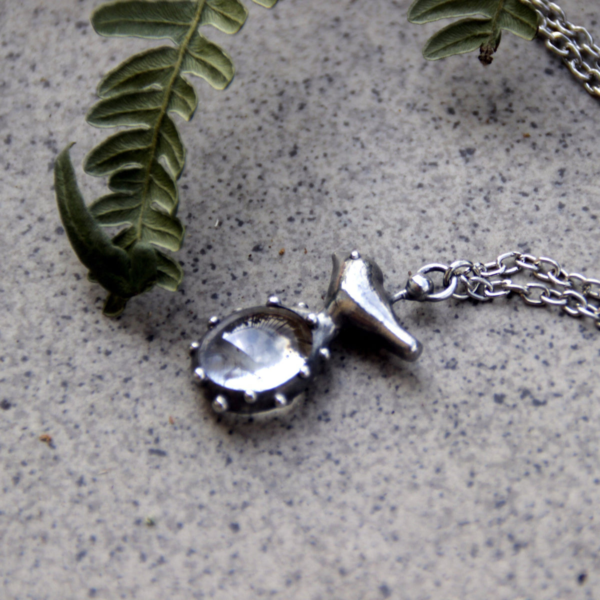 Clear Glass Bird Necklace – Silver Tone