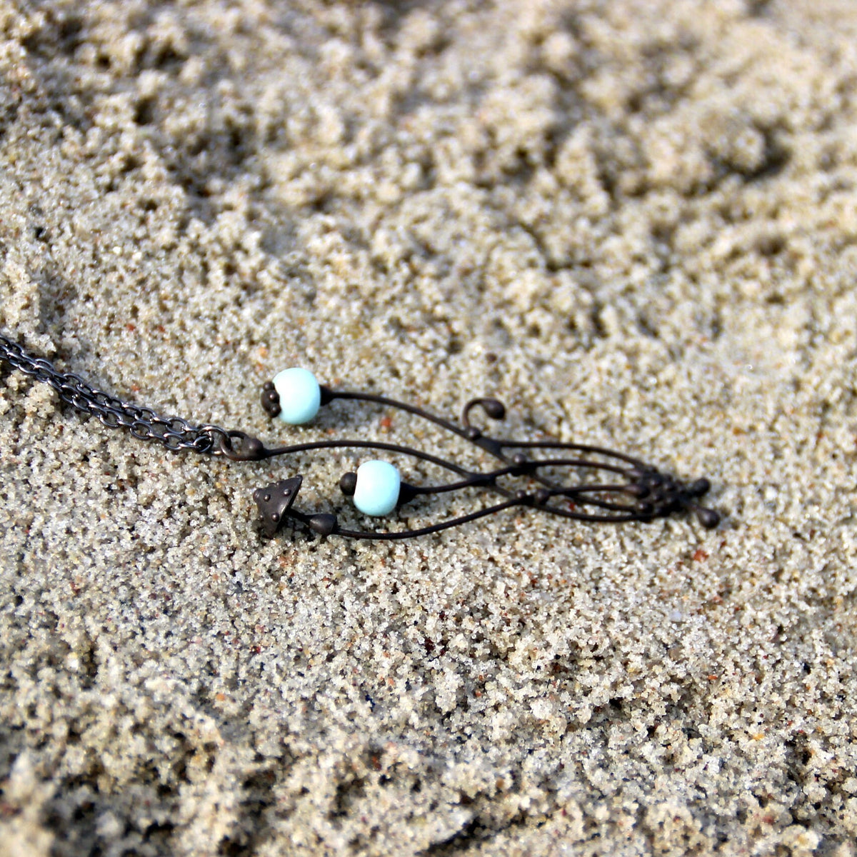 White Ceramic Mushroom Necklace – Blackened Copper