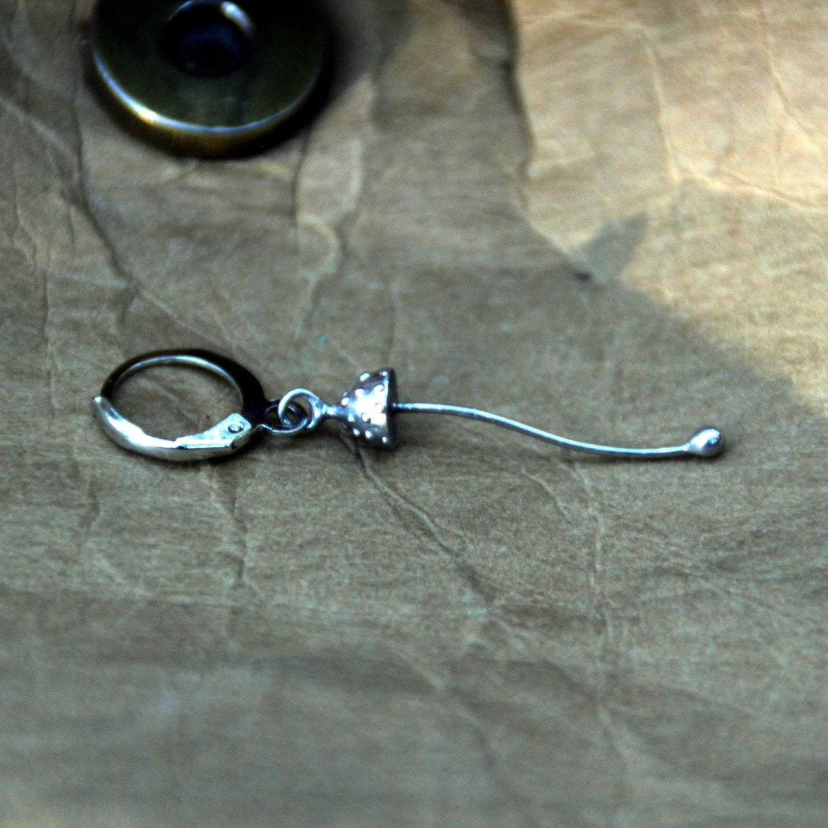 Silver Amanita Mushroom Single Earring – Copper & Pewter