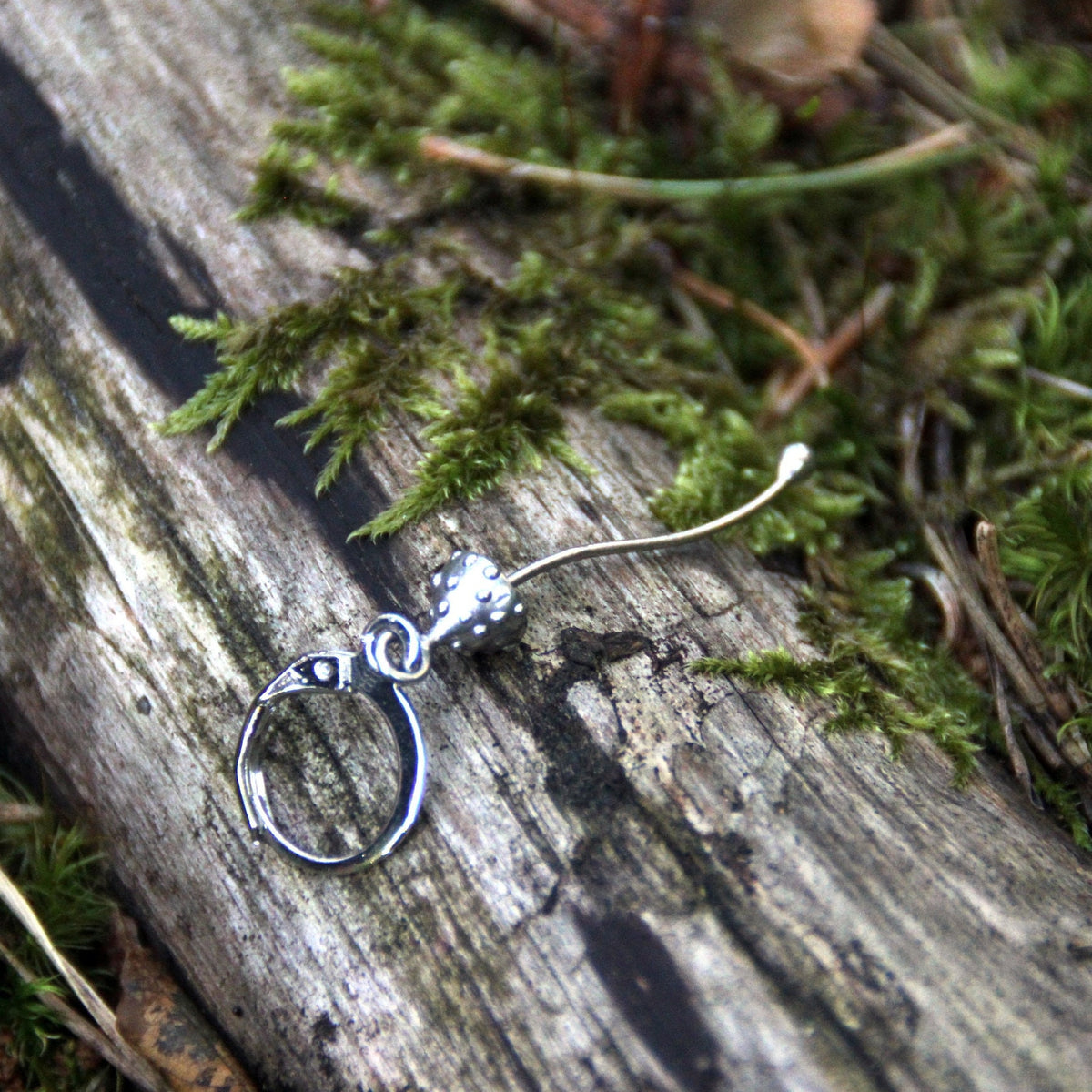 Silver Amanita Mushroom Single Earring – Copper & Pewter