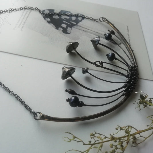 Large Hematite Mushroom Necklace – Blackened Copper