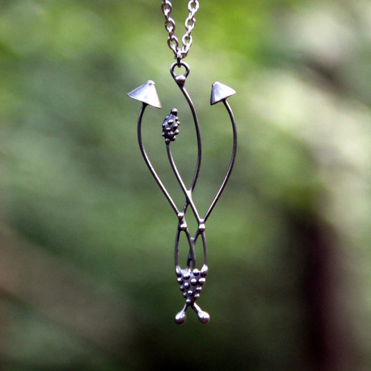 Silver Tone Mushroom Necklace – Copper & Pewter Mushroom Cluster Pendant – Cottagecore Forest