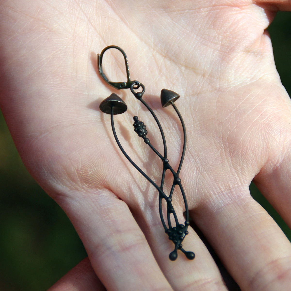 Black Mushroom Single Earring – Copper & Pewter